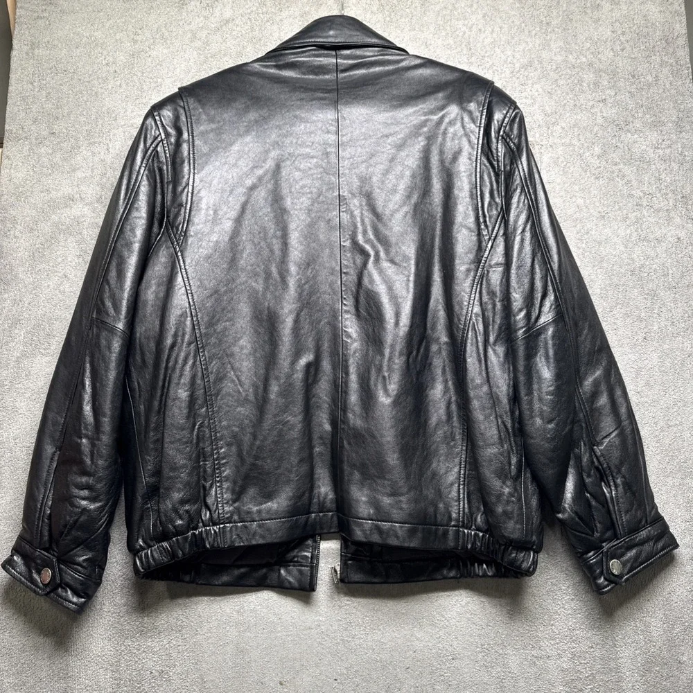 Izod Black Leather Jacket Men's Large Classic Bomber Moto Core‎ Style
